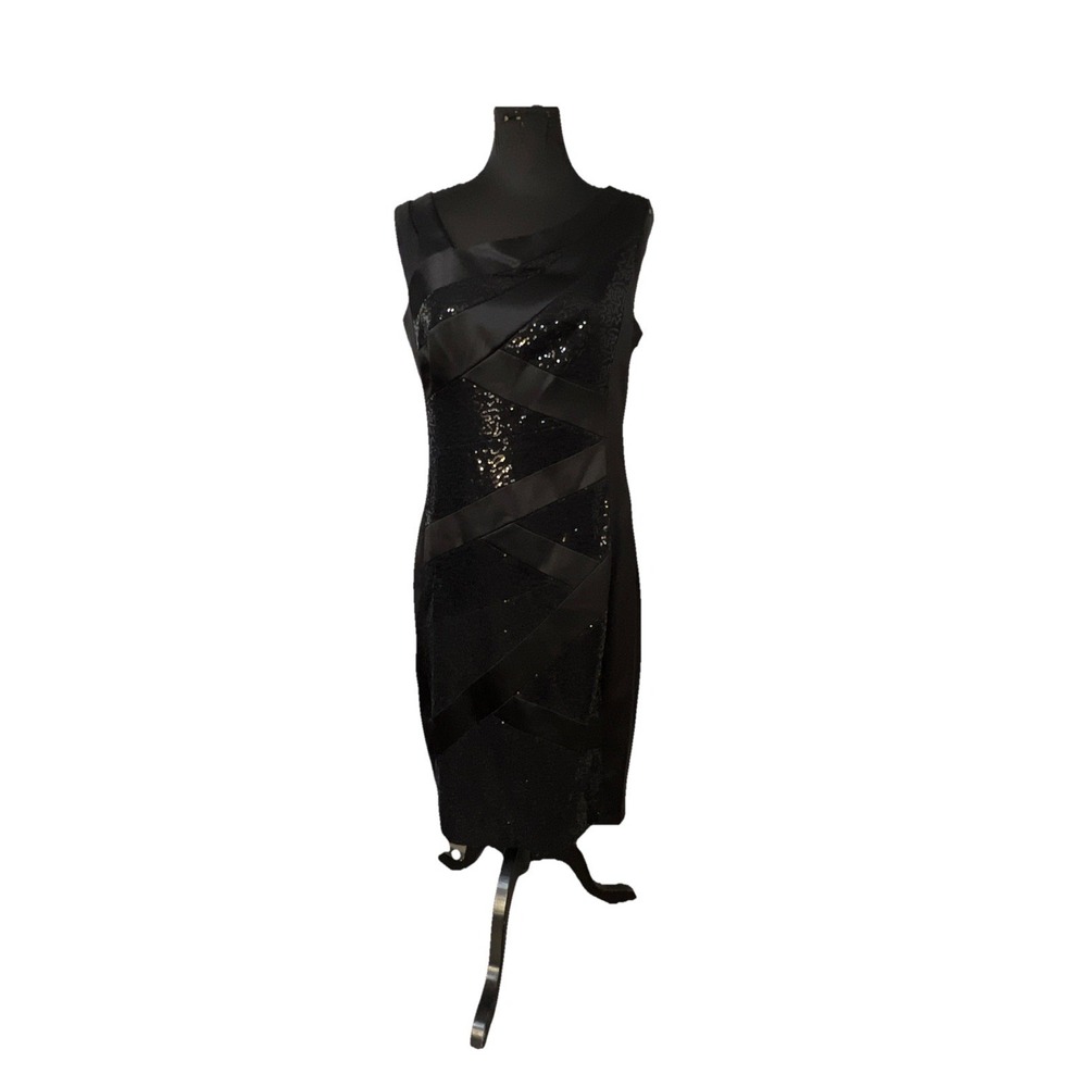 Sangria Sequin Satin‎ Asymmetrical Dress Size 12 Black Sleeveless Formal